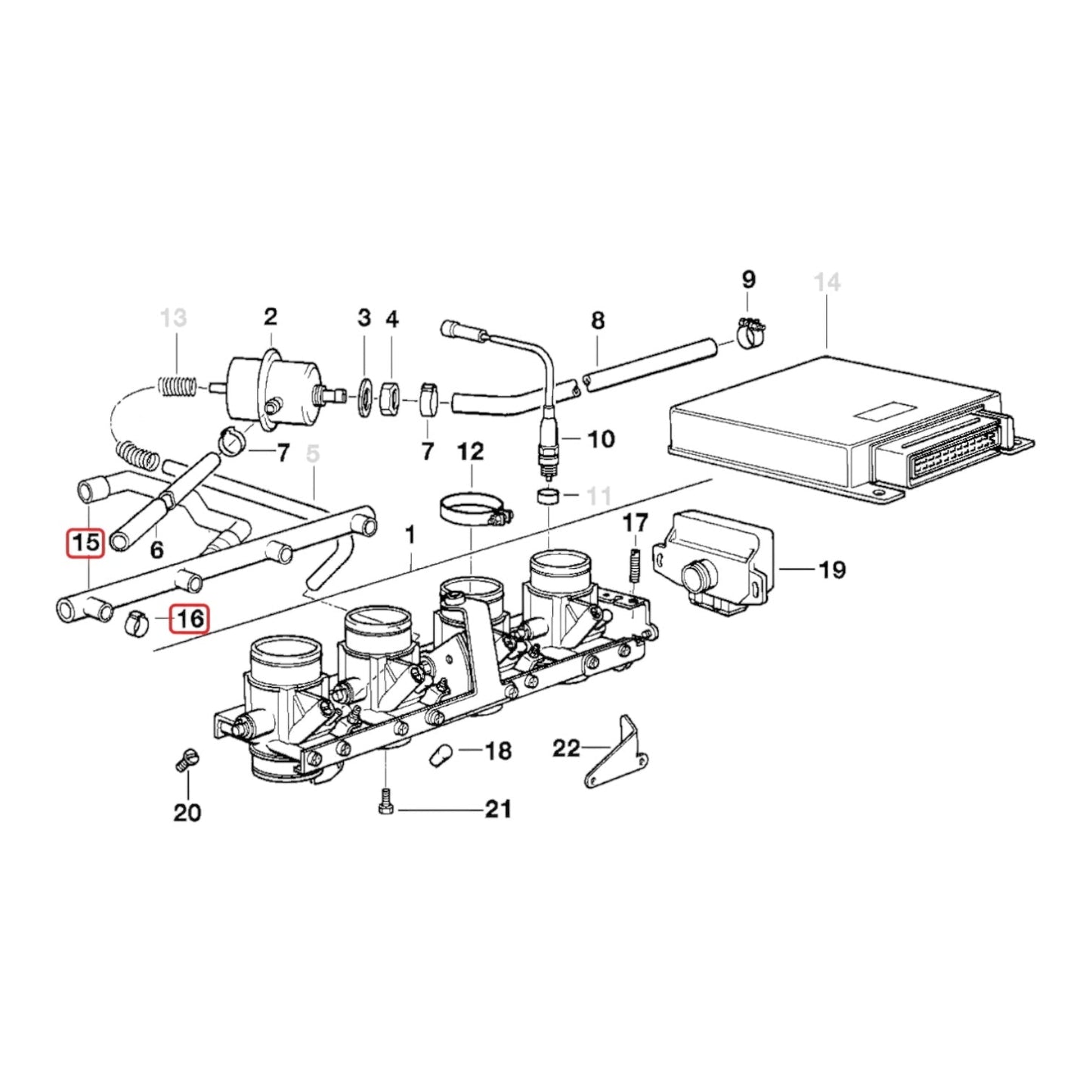 Throttle body breather hose BMW K1 K100-16V K1100 NEW 11151461834