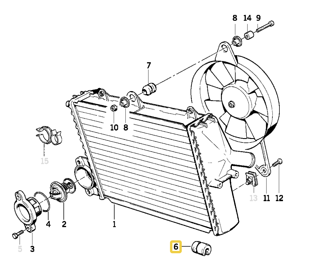 Radiator lower mount rubber bush NEW 17111460219