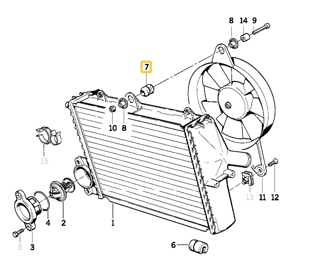 Radiator upper mount rubber bush NEW 17111460768