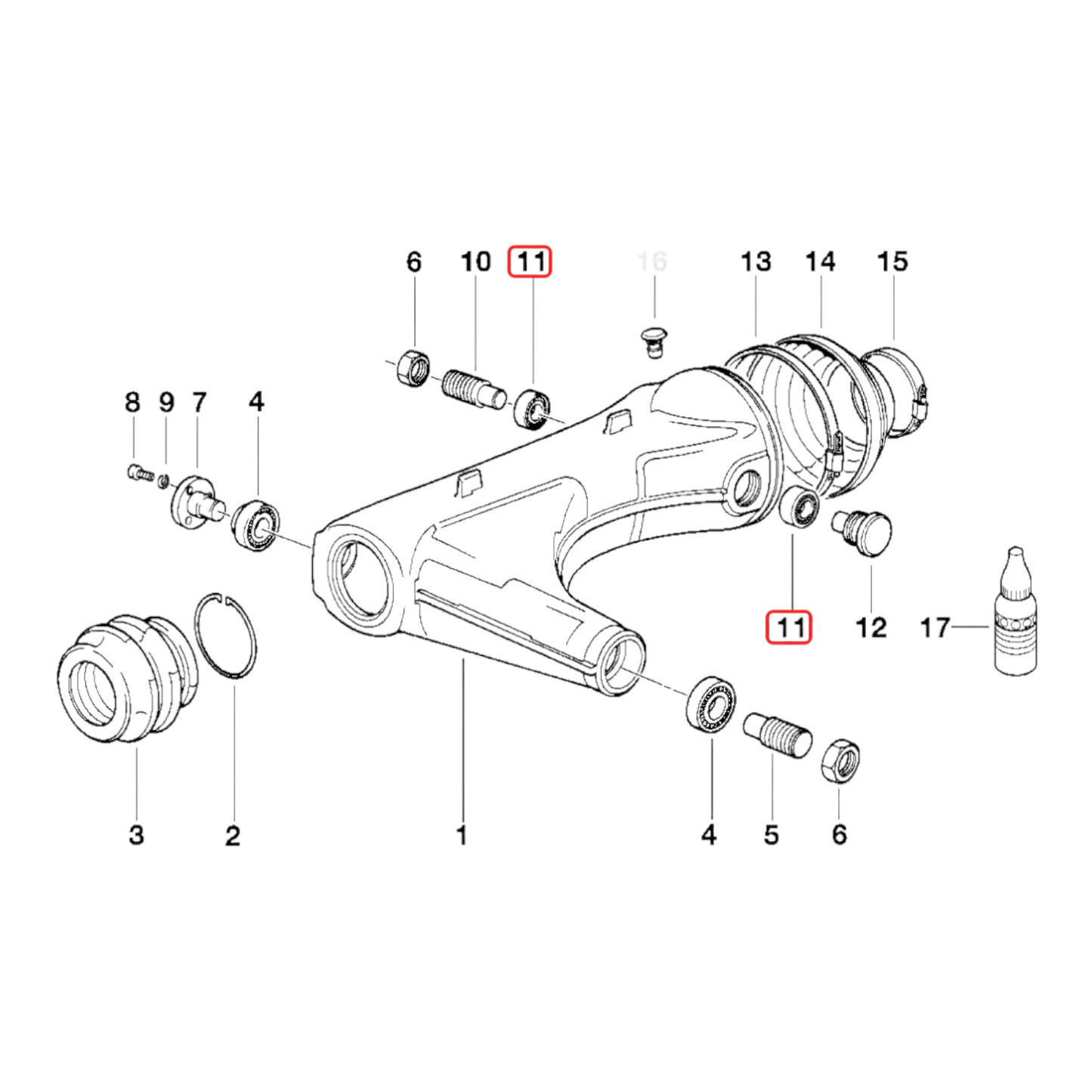 Final drive pivot bearing BMW K1 K75 K100 K1100 K1200 R80 R100 R850 R1100 R1150 NEW 33172311091