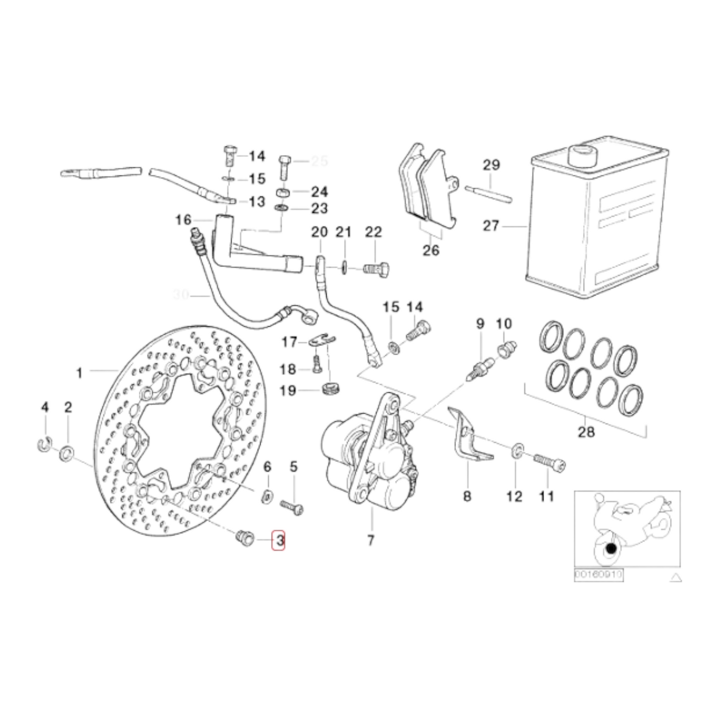 Brake disc anti-rattle mount bobbin BMW K1 K100-16V K1100 R850 R1100 NEW 34112310995