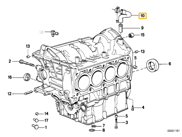 Crankcase breather hose BMW K75 K100 NEW 11151460480