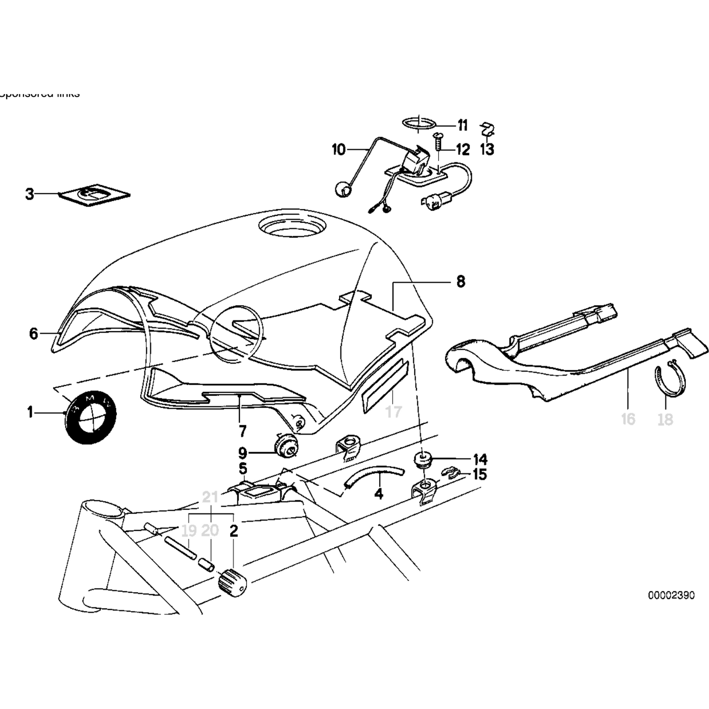 Fuel tank fitting grommet BMW K1 K75 K100 NEW 16111455167