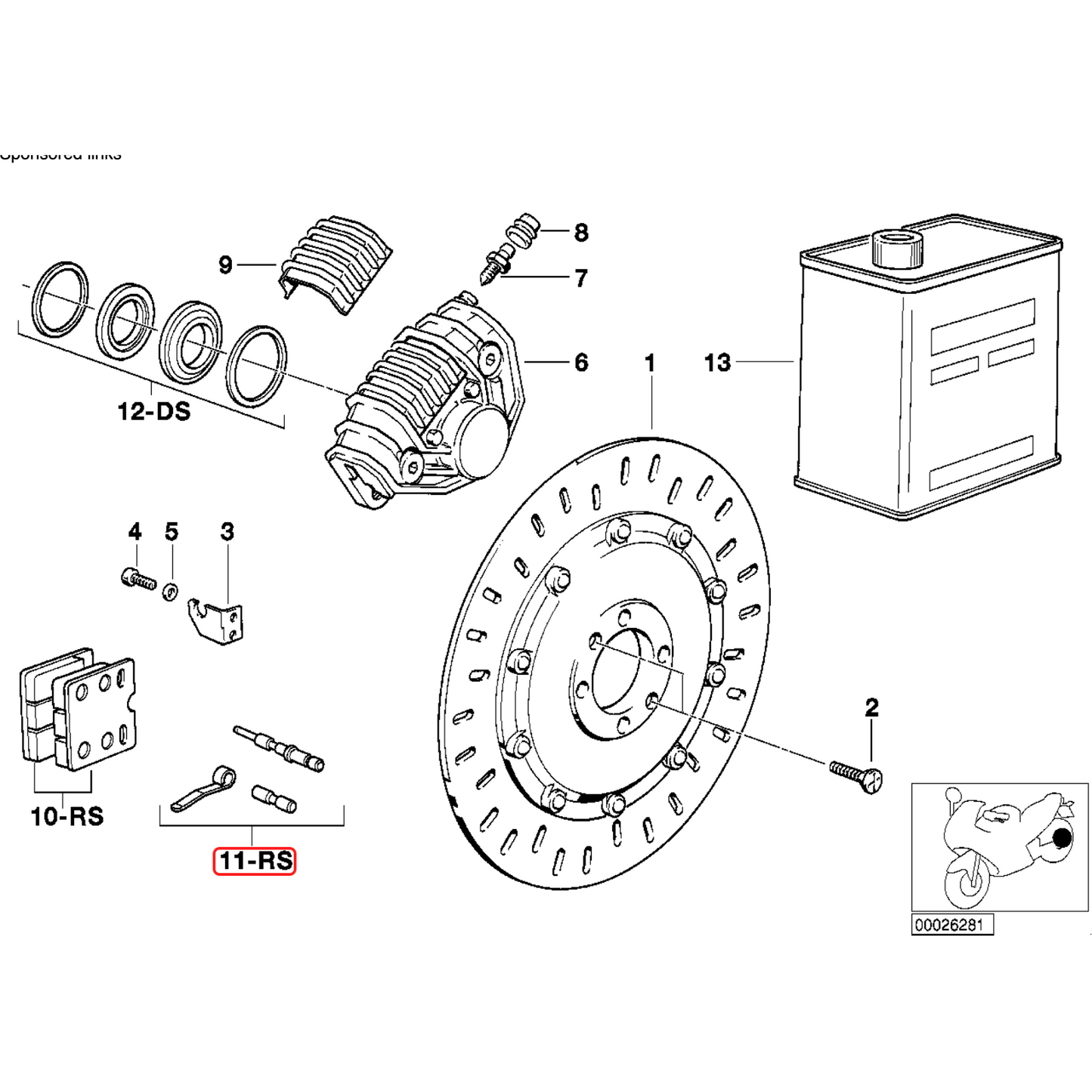 stainless steel brake pad mounting pins BMW K1 K75 K100 K1100 K1200 R65 R80 R100 R1100RS NEW 34111454005
