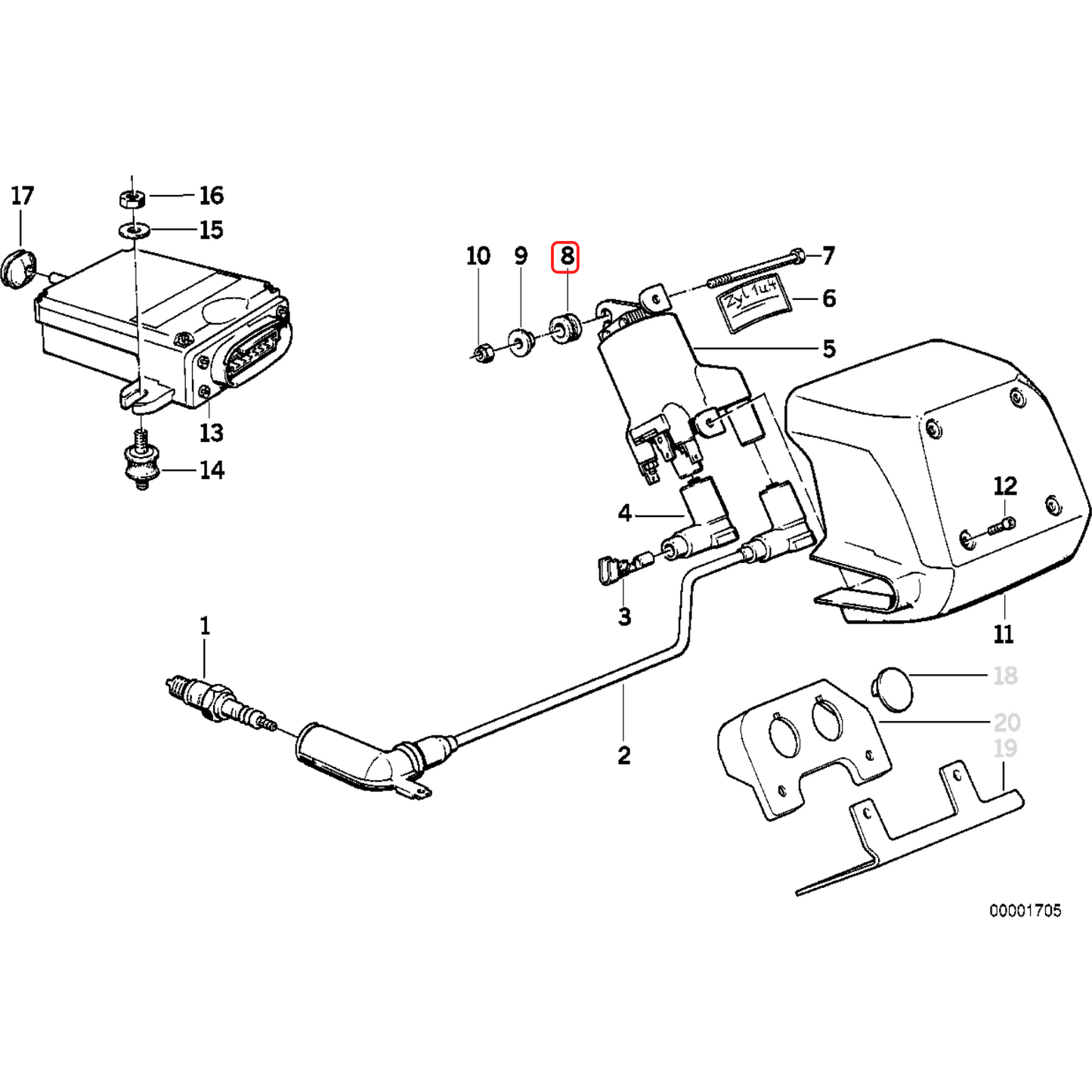 Coil pack suspension rubber grommet BMW K1 K75 K100 K1100 K1200 NEW 31421235615