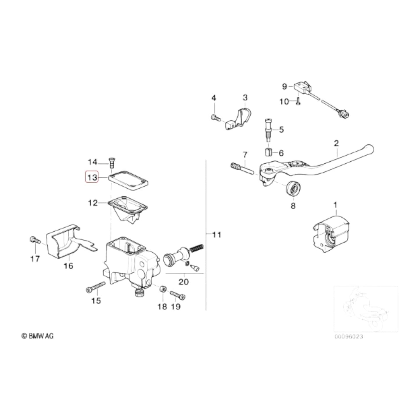 Front brake master cylinder cover BMW K1 K100-16V K1100 R850 R1100 20MM NEW 32722312422